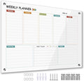 Glass Weekly Dry Erase Board for Wall 16"X 12", Colorful Weekly Calendar by Marribol