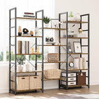 NUMENN Triple Wide 5 Tier Bookshelf, Rustic Industrial Style Bookcases - Image 2