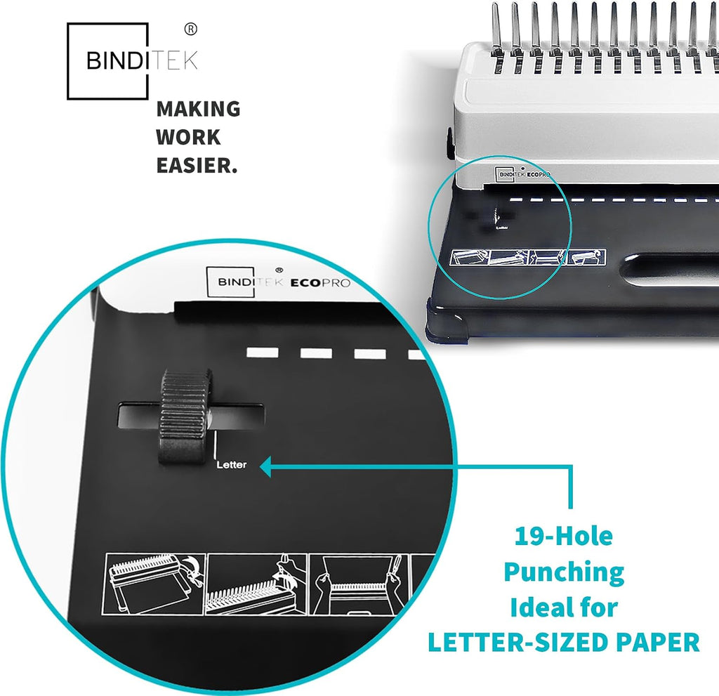 binditek binding machine, punch 12 sheets, 450 sheets, side view