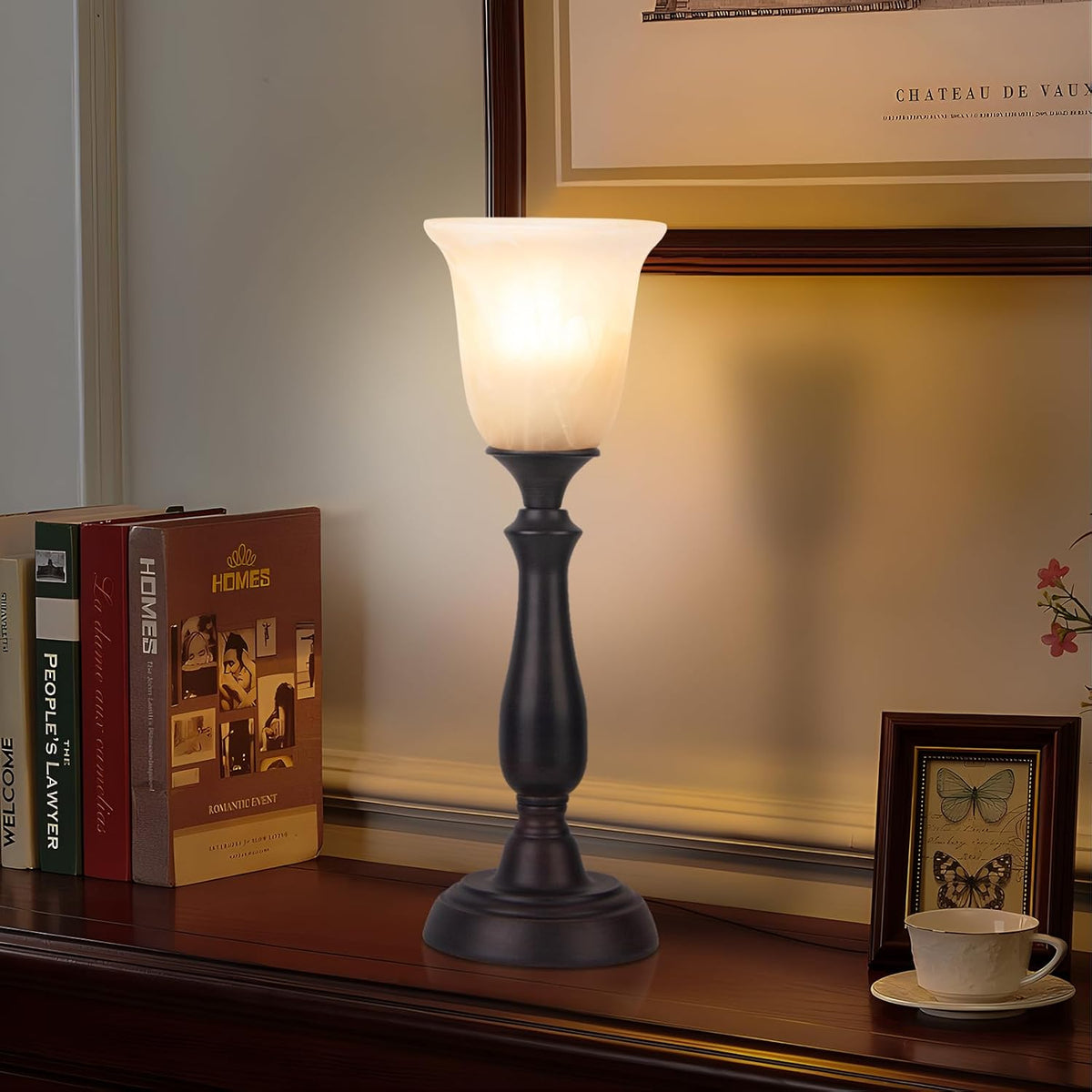 HonoDing Farmhouse Table Lamp for Living Room, Nightstand Lamp with Alabaster...