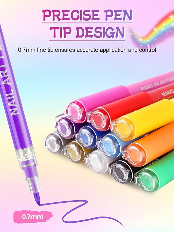 EBANKU Nail Art Pens Set, 12 Colors 3D Nail Polish Pens Acrylic Paint Pens Nail - Image 4