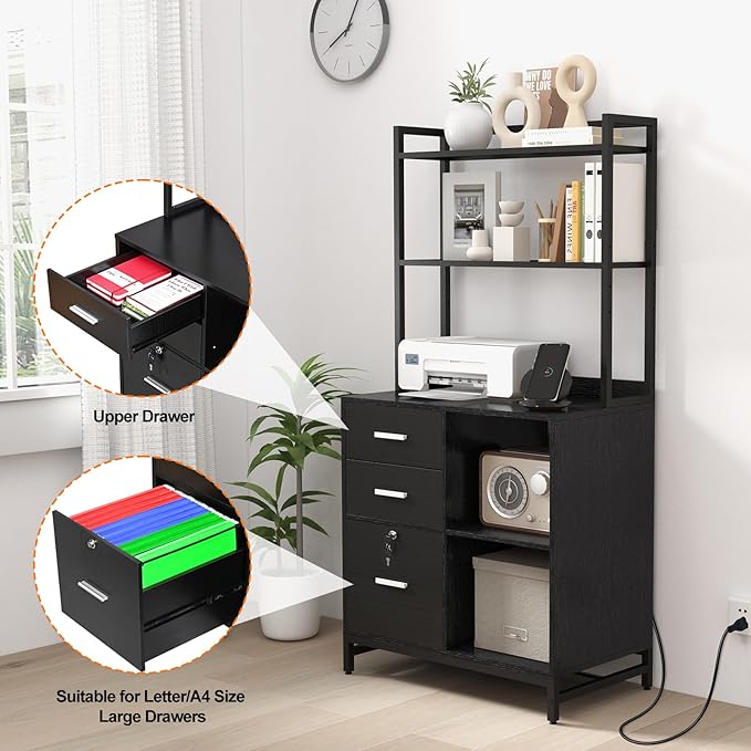 Livofloral File Cabinet with Charging Station, 3 Drawer Filing Cabinet with - Image 5