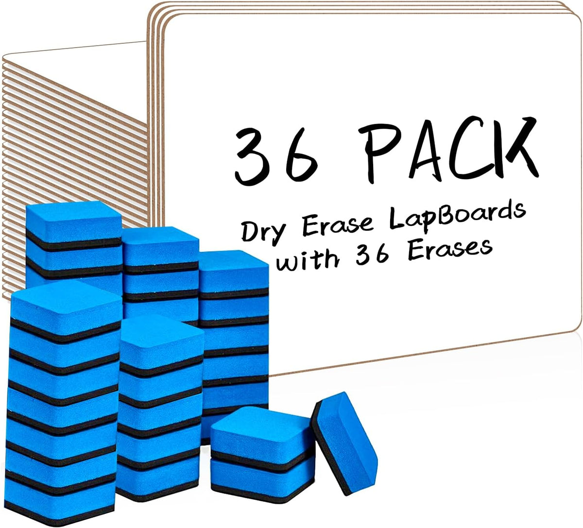 PANDRI 36 Pack Double Sided Dry Erase Boards with 36 Erasers, 12.5 x 9 Inch
