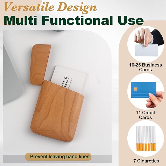 Yookin Wood Business Card Holder Wooden Magnetic Business Card Case Portable - Image 4