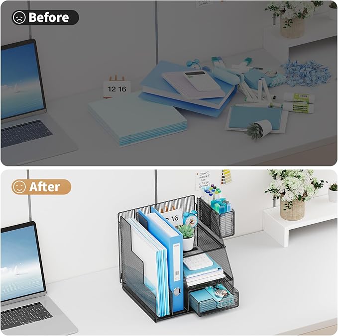 Marbrasse Desk Organizer and Accessories, 3-Tier File Organizer - Image 7