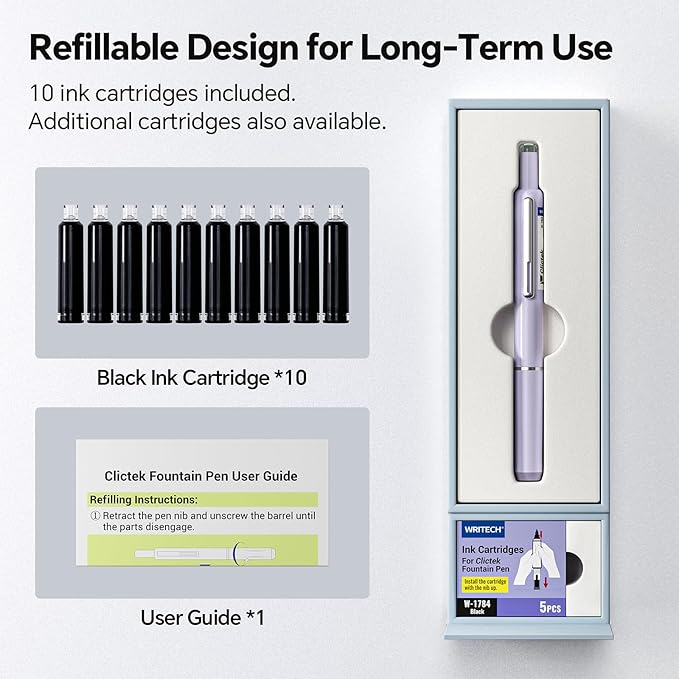 WRITECH Retractable Fountain Pen Set: Fine Nib Black Ink Premium Gift Box - Image 7