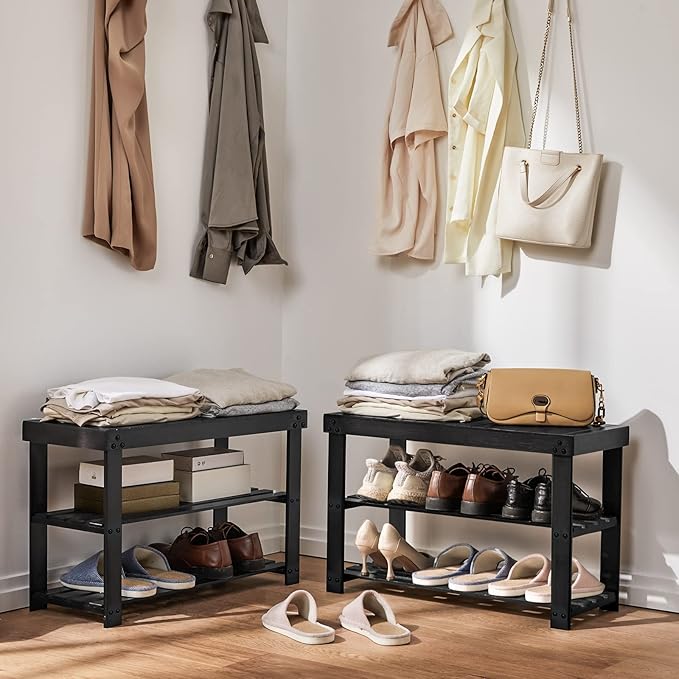 Pipishell Bamboo Shoe Rack Bench, 3 Tier Sturdy Shoe Organizer, Storage Shoe - Image 5