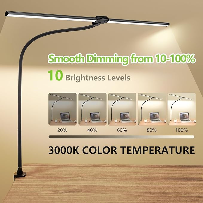ShineTech LED Desk Lamp for Home Office, 3000K Warm White Double Head Architect - Image 2