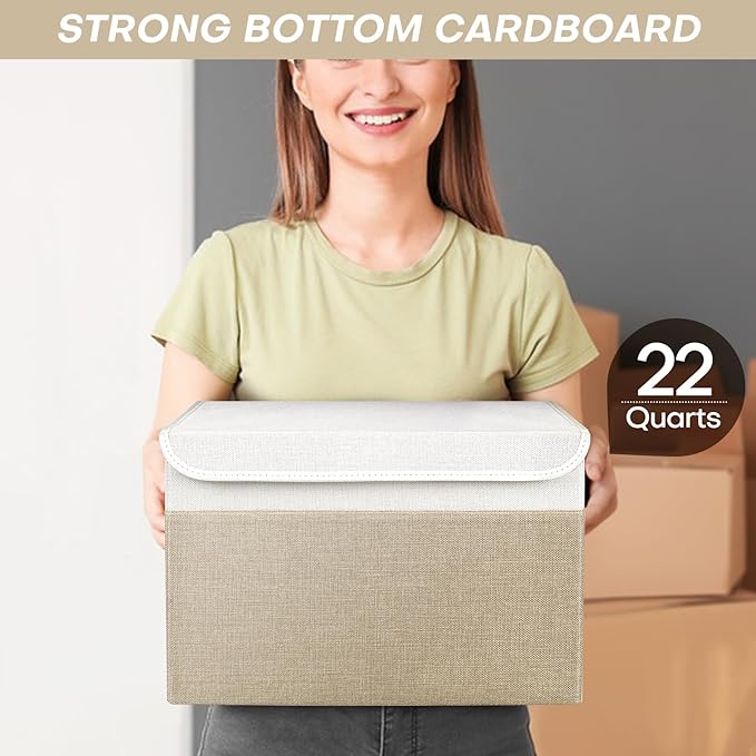 Bagnizer Large 22 Quart Linen Fabric Foldable Storage Bin Cube Organizer Basket - Image 6