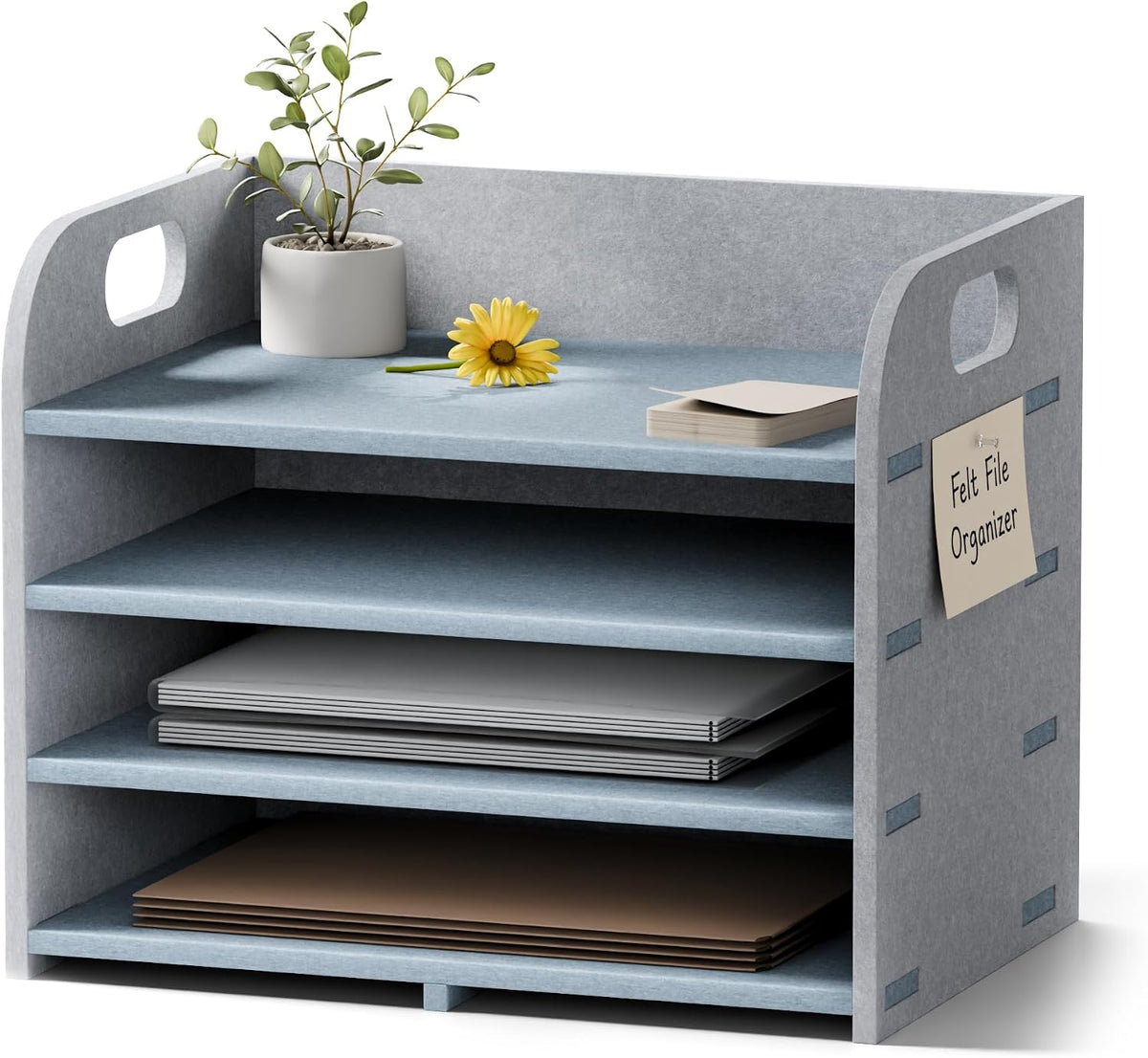 Fluxynara 4-Tier Felt File Organizer with Handles, Harbor Haze