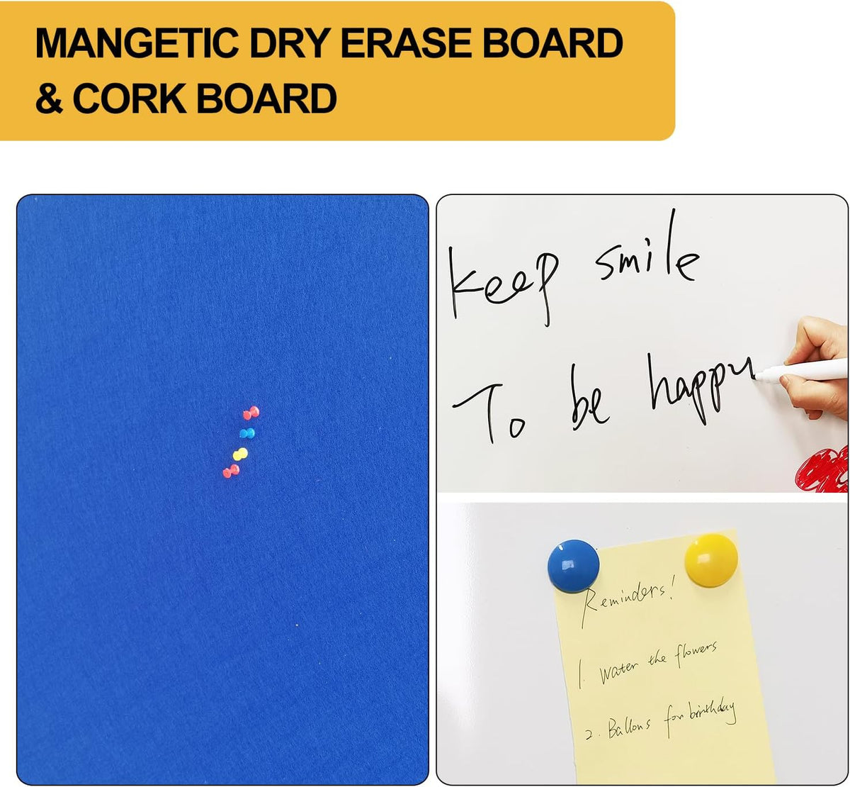 DEVELOP Large Magnetic White Board & Blue Cork Board Combo, 36 x 60 Inch ...