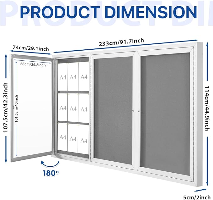 SWANCROWN Outdoor Bulletin Board 94x48in, Enclosed Bulletin Board - Image 2