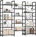 NUMENN Triple Wide 5 Tier Bookshelf, Rustic Industrial Style Bookcases and by NUMENN