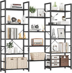 NUMENN Triple Wide 5 Tier Bookshelf, Rustic Industrial Style Bookcases and by NUMENN