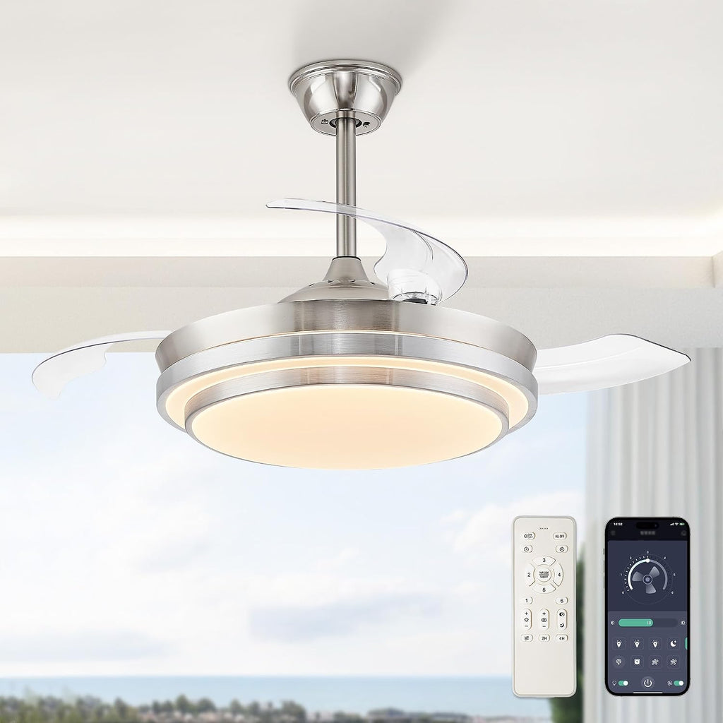 lediary 42 inch retractable ceiling fans with lights shown in use