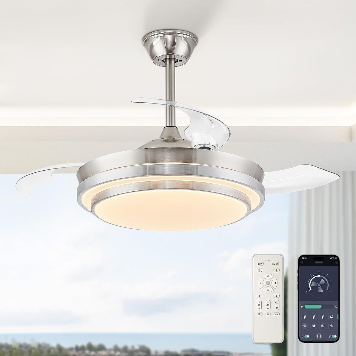 lediary 42 inch retractable ceiling fans with lights shown in use