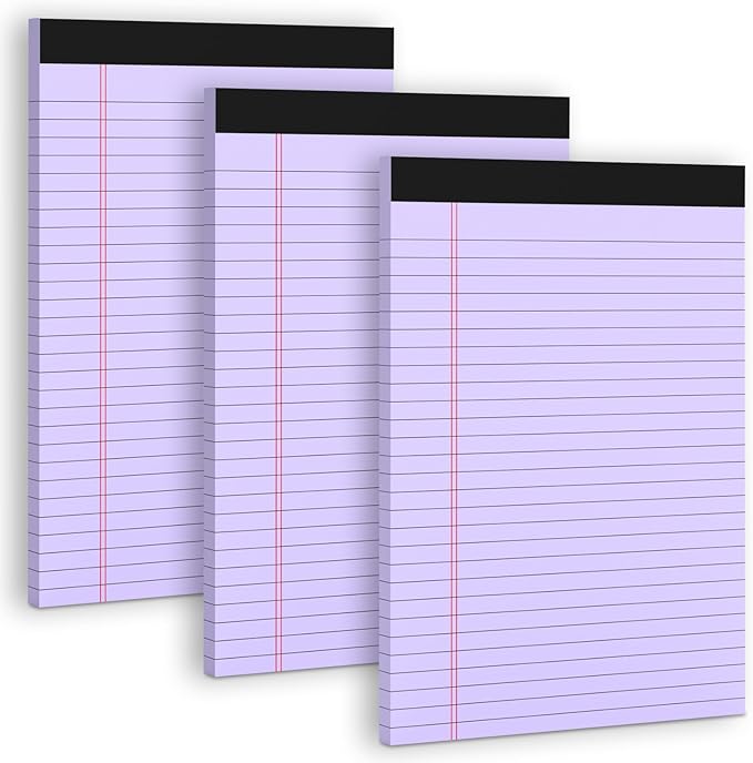 Purple Legal Pad 8.5 x 11 Wide Ruled Note Pads, 3 Pack Notepads 8.5 x 11 Lined by NotePads