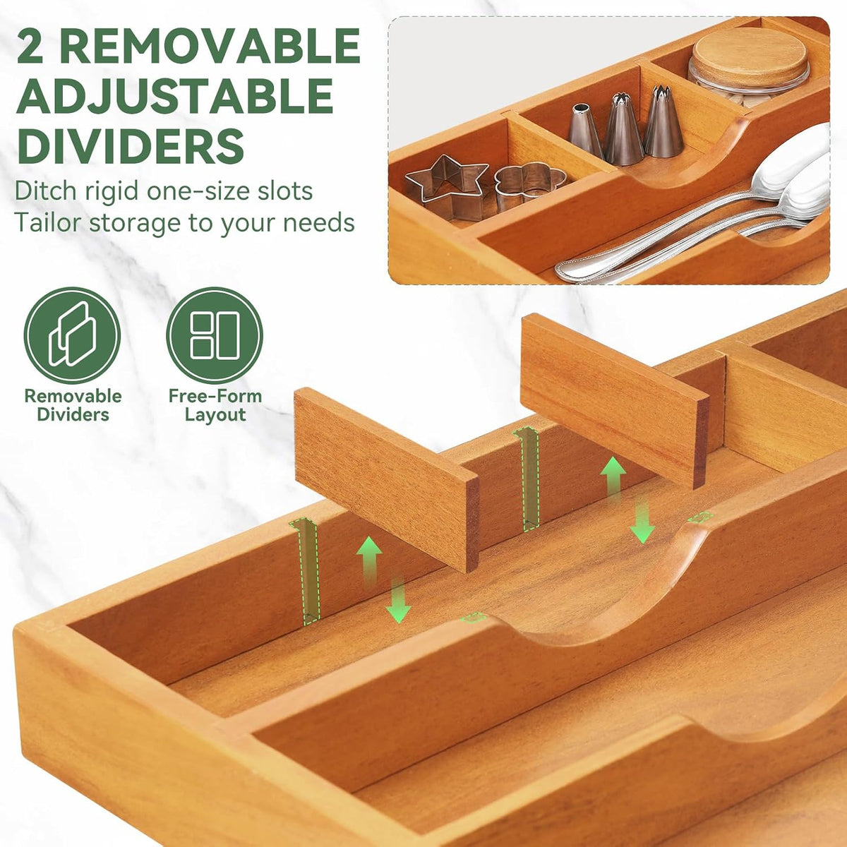 Luxury Teak Expandable Kitchen Drawer Organizer - Cutlery & Utensil Tray
