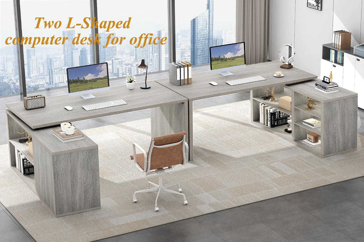 HSH L Shaped Corner Desk, Reversible Computer Desk, Light Grey, 55 Inch