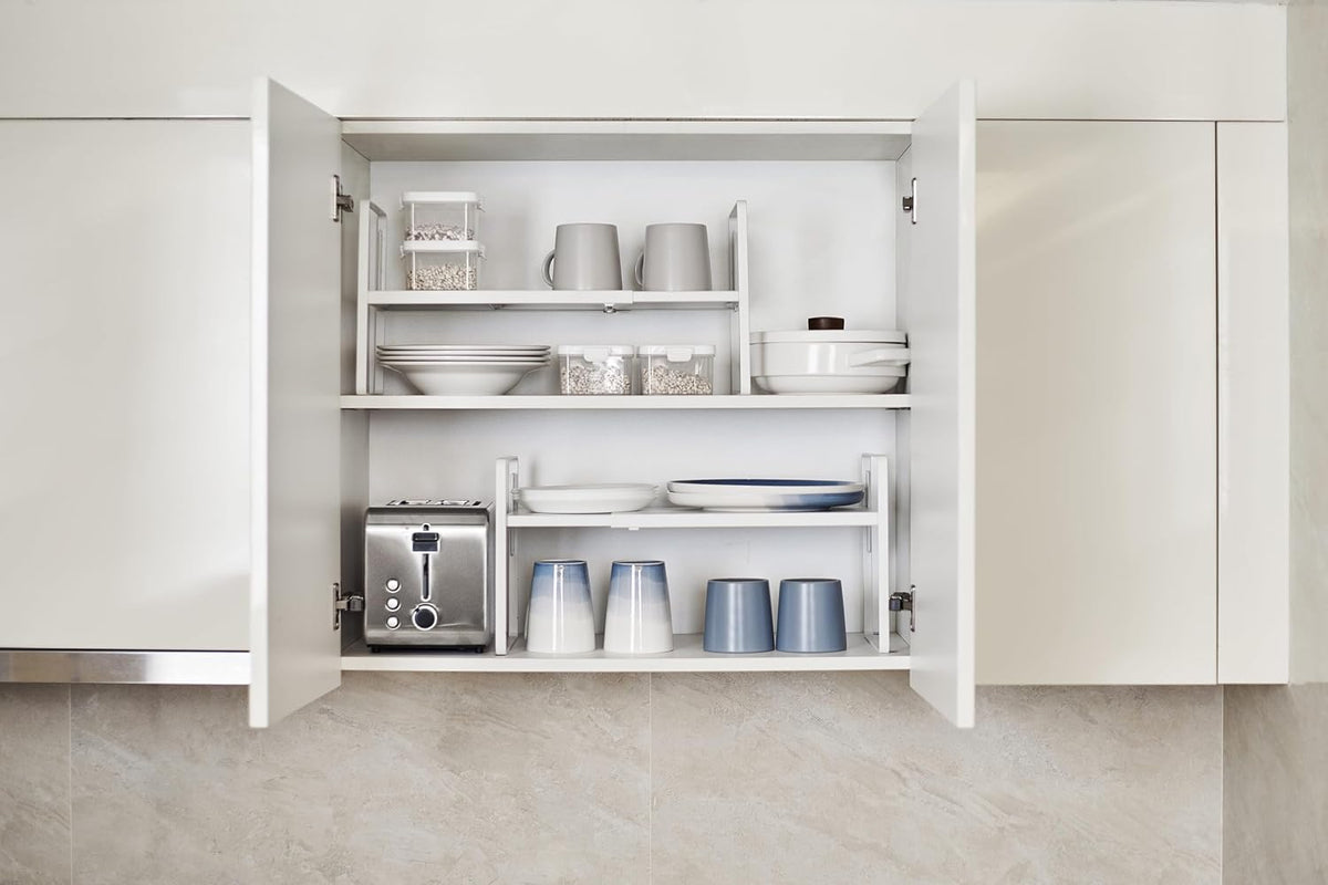 Nxconsu Cabinet Shelf Riser, Adjustable Cabinet Organizer, 8.6" Deep White