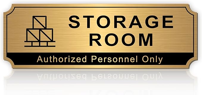 Storage Room Sign for Business Door, Self-Adhesive Durable Modern Brushed Gold by LUHIMO