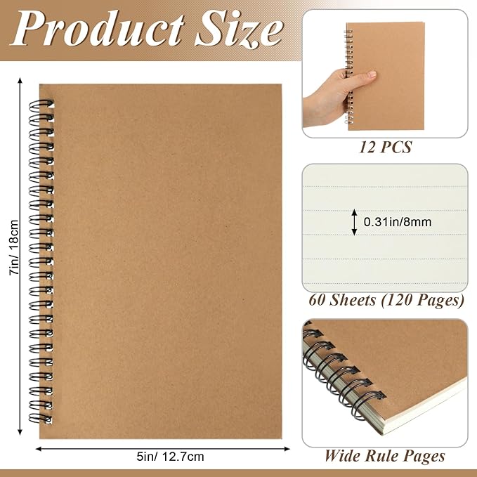 Leelosp 12 Pack Small Spiral Notebook 5 x 7 Inch Lined College Ruled Spiral - Image 3