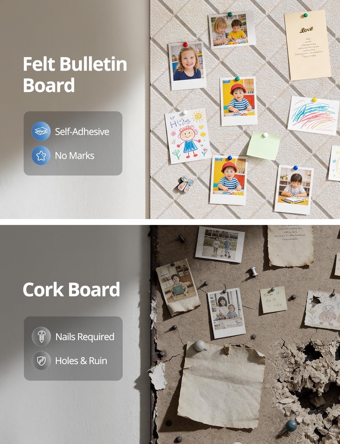 Kuchoow Bulletin Cork Board Large 47.2" x 35.4" Felt Notice Pinboar...