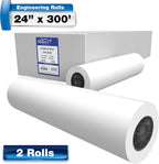 Alliance Wide Format Paper 24” x 300’ CAD Rolls 92 Bright, 24lb - 2 Rolls Per Carton - Ink Jet Bond Rolls with 2" Core