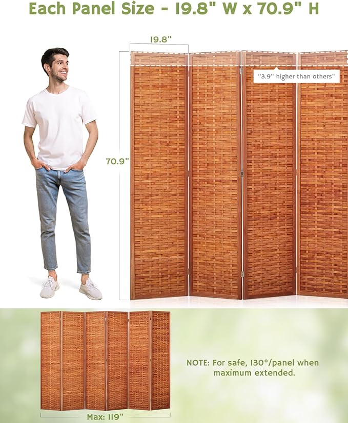 JOSTYLE 6ft Folding Privacy Screens 6-Panel Freestanding Room Dividers - Image 2