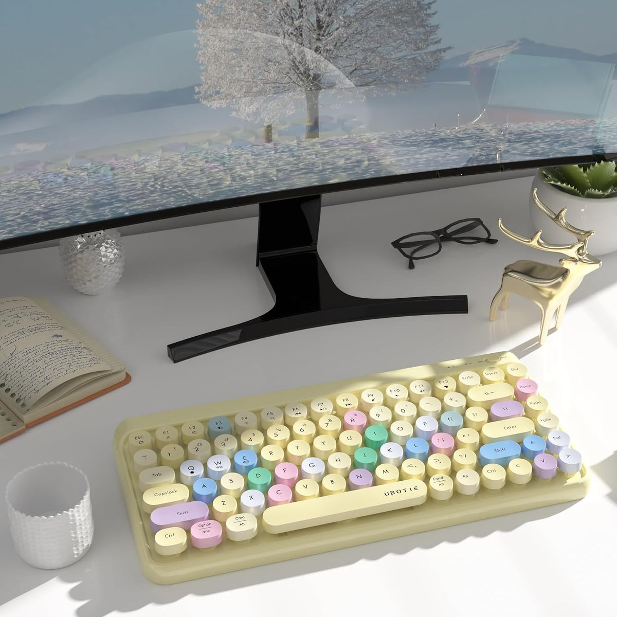 UBOTIE Portable Bluetooth Colorful Keyboards (Yellow-Colorful)