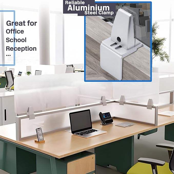2 Packs Sneeze Guard Support, Aluminum Vertical Partition Board Clamp, Acrylic - Image 2