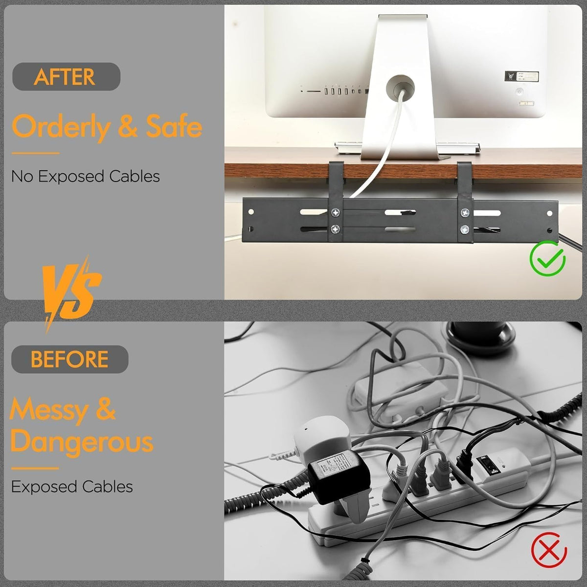 No Drill Under Desk Cable Management Tray, 17”-30” Retractable Cord Organizer...