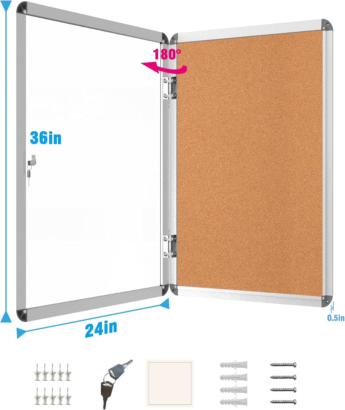 Mifuro 2 Pack 36"x24" Enclosed Bulletin Board, Lockable Weather-Res...
