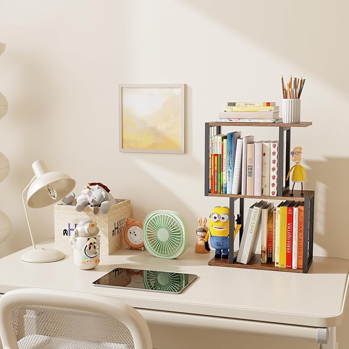 Vfelf Desktop Bookshelf, 3-Tier Desk Organizer Shelf - Image 2