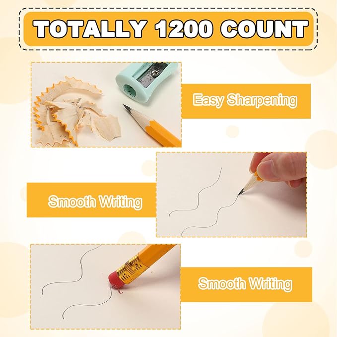 Zhehao 1200 Pcs #2 HB Pencils Yellow Pencils, Wood Cased Unsharpened Graphite - Image 3