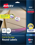 Avery Matte White Round Labels, Sure Feed Technology, Permanent Adhesive, 1-1/2", 400 Labels (8293)