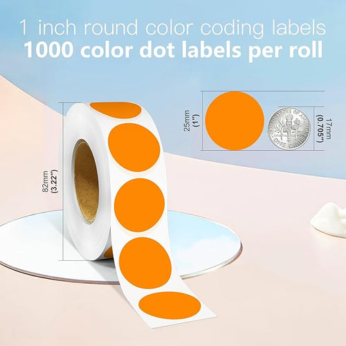 1 Inch Round Color Coding Labels, 1000 Dots Per Roll Orange Color Coded Dot - Image 2