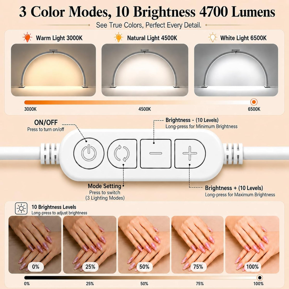 Half Moon Light for Nail Desk: 180° No-Shadow Manicure Table Lighting