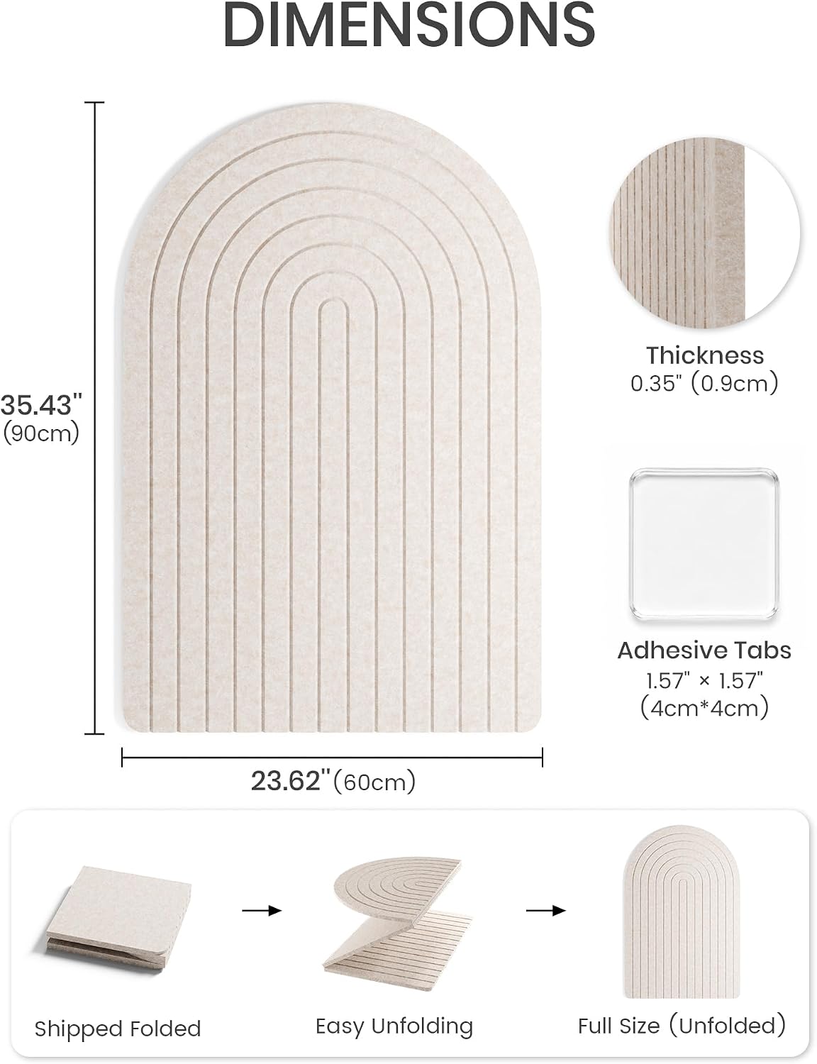 Large Arched Felt Bulletin Board 35.4''×23.6'', Oatmeal