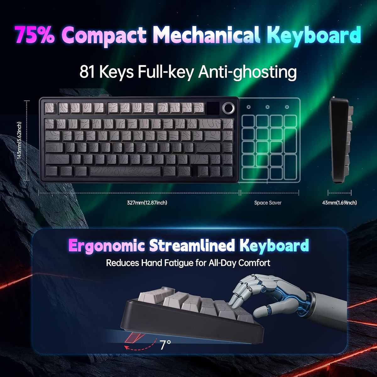 LEOBOG x Aula F75 MAX Wireless Gaming Keyboard w/Smart Display & Knob,75%...