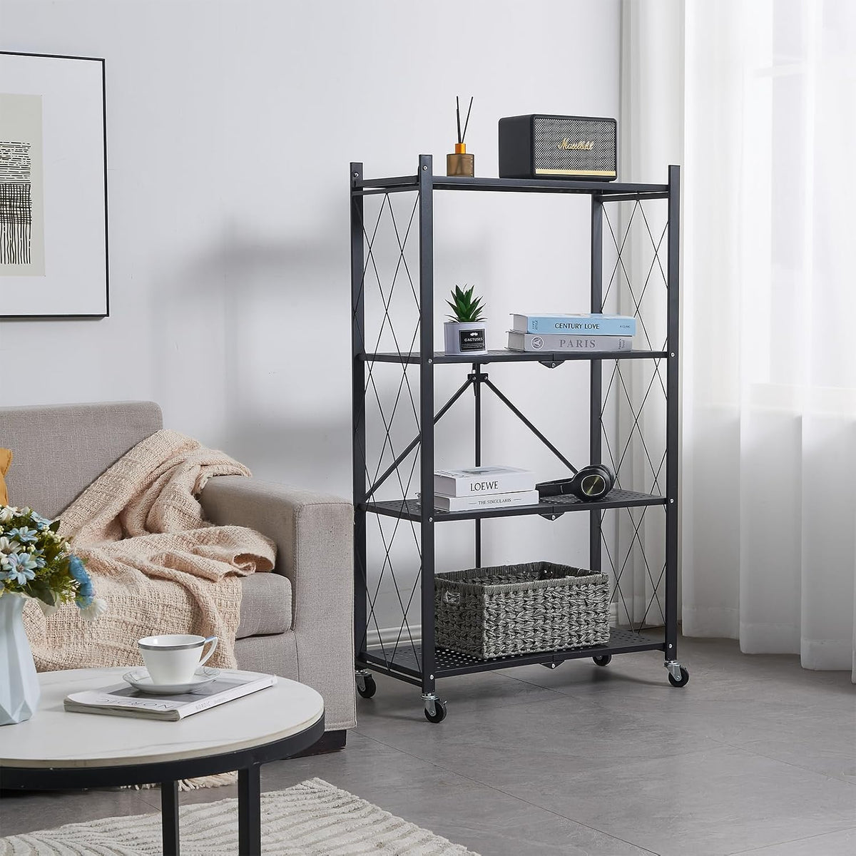 brian & dany 4-tier foldable storage shelves with shown in use