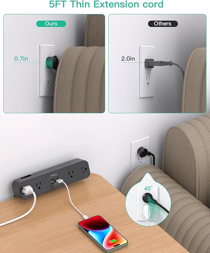 PD30W Desk Clamp Power Strip, Desktop Mount Surge Protector, Fast Charging - Image 6