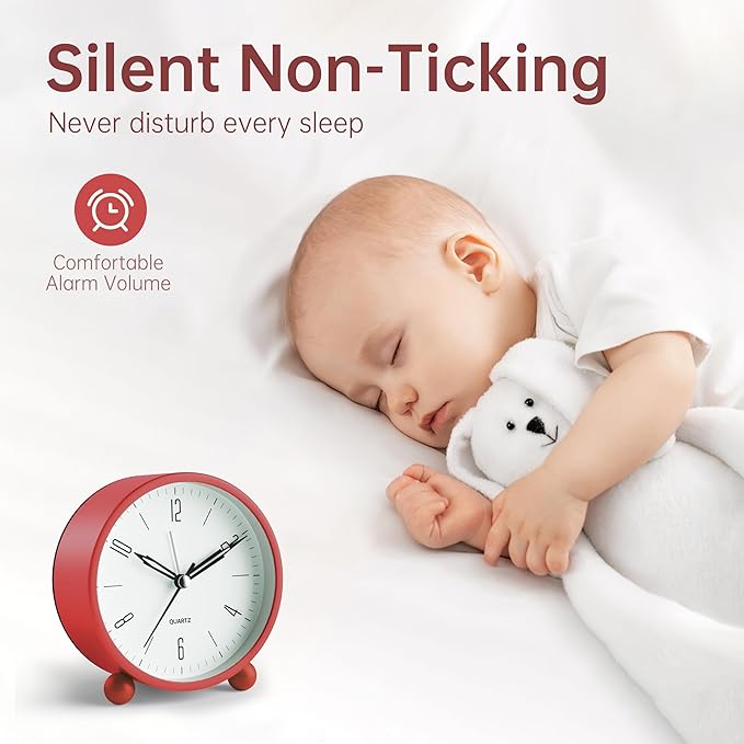 Analog Alarm Clock, 4 inch Super Silent Non Ticking Small Clock - Image 2