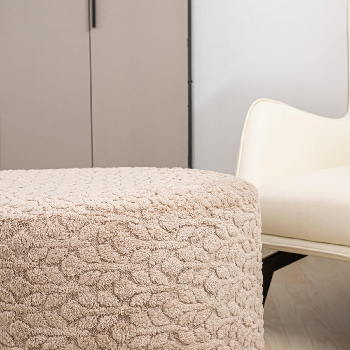 Poofieotto Pouf Ottoman Footstool 20x20x14In Couch Footrest Light Coffee