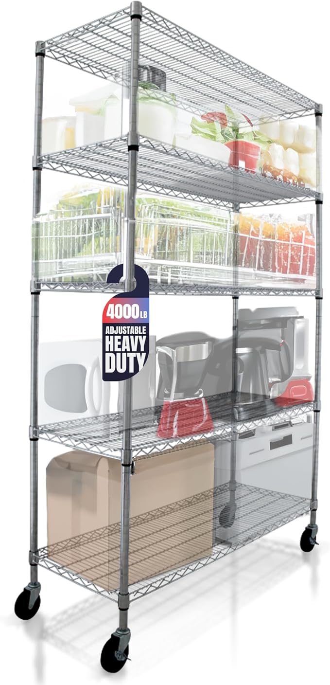 4000 LBS Heavy Duty Wire Rack 48 x 18 x 76, 5-Tier NSF Commercial Rolling Rack by CRESCENTHOUSEWARES