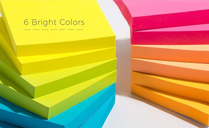 Infiniko Sticky Notes 3x3 Inch, 1200 Sheets, 6 Bright Color Sticky Pads - Image 4
