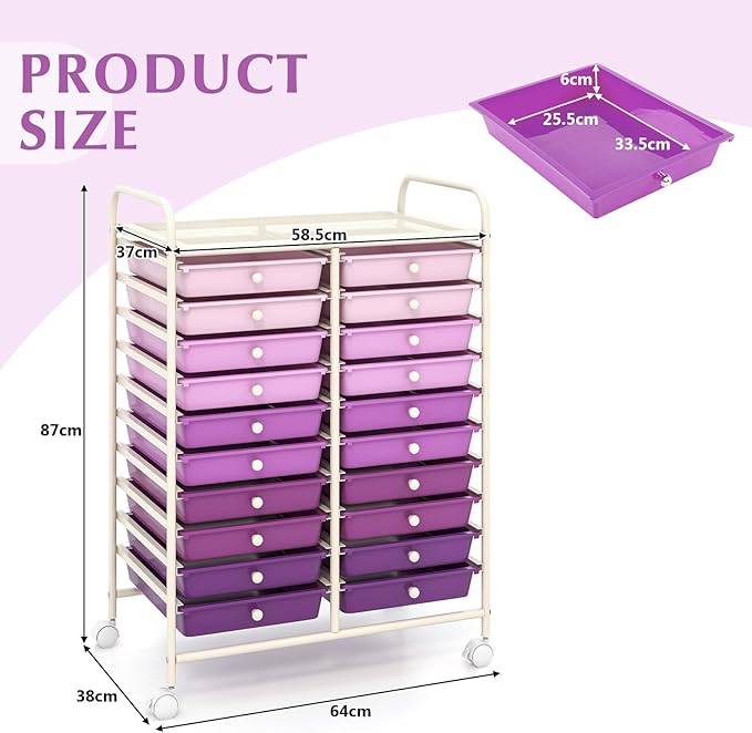 Happygrill 20-Drawer Organizer Cart Tools, Mobile Utility Storage Cart - Image 2