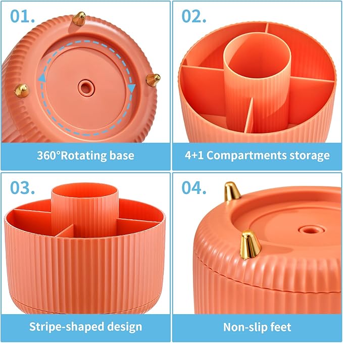 Marbrasse Desk Organizer, 360-Degree Rotating Pen Holder, Desk Organizers and - Image 4