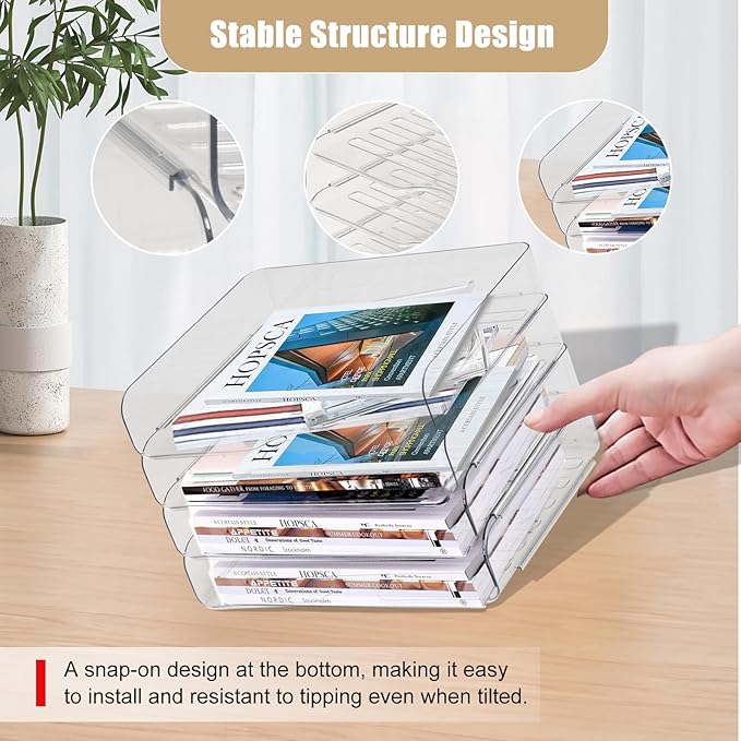 Clear Stackable Paper Trays 4 Pack, PET Letter Tray Desk Organizer, Desktop - Image 3