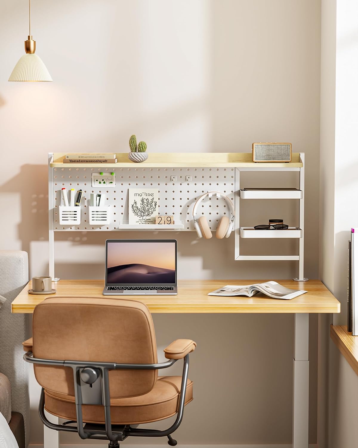 PEGZONE Clamp on Desk Shelf, 44" Desktop Shelving System, White